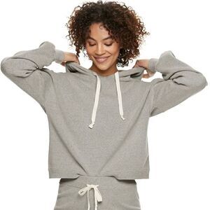 POPSUGAR Travel Drawstring Hoodie Puff Sleeves Heather Grey Women's Medium